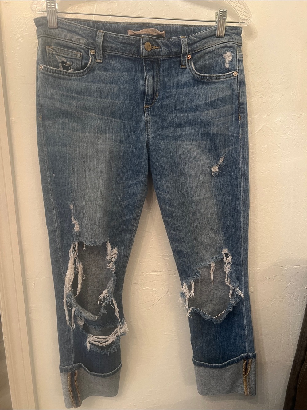 Joe's Jeans Distressed Medium Blue Cropped Ripped Jeans